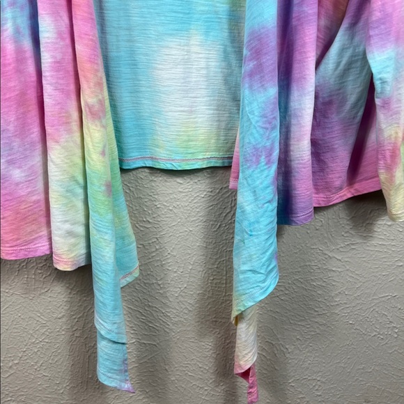 Belle Kim Gravel Colorful Tie Dye Slub Knit Long Sleeve Open Front Shrug 3X - Picture 5 of 8